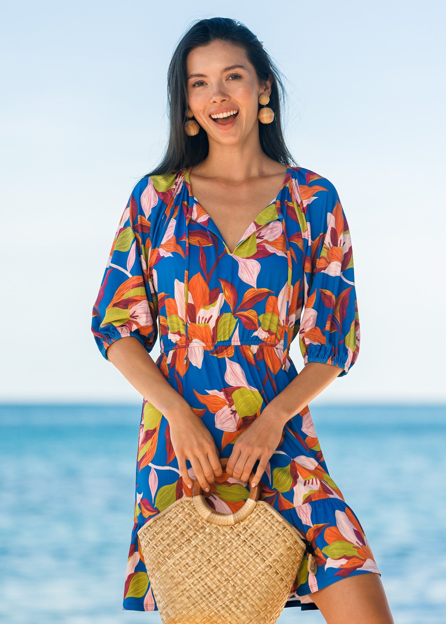 cinching waist dress Cabana Life - Sunset Oasis Flowy Cinch this midi dress blends Sustainable Wedding Guest Dresses adult tops Material Content:100% Polyamide 95% Polyester 5% Elastane Ssys clothing