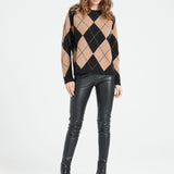 Pure Cashmere Jacquard Pattern Round Neck Sweater w/Two-Tone (Mia 12)