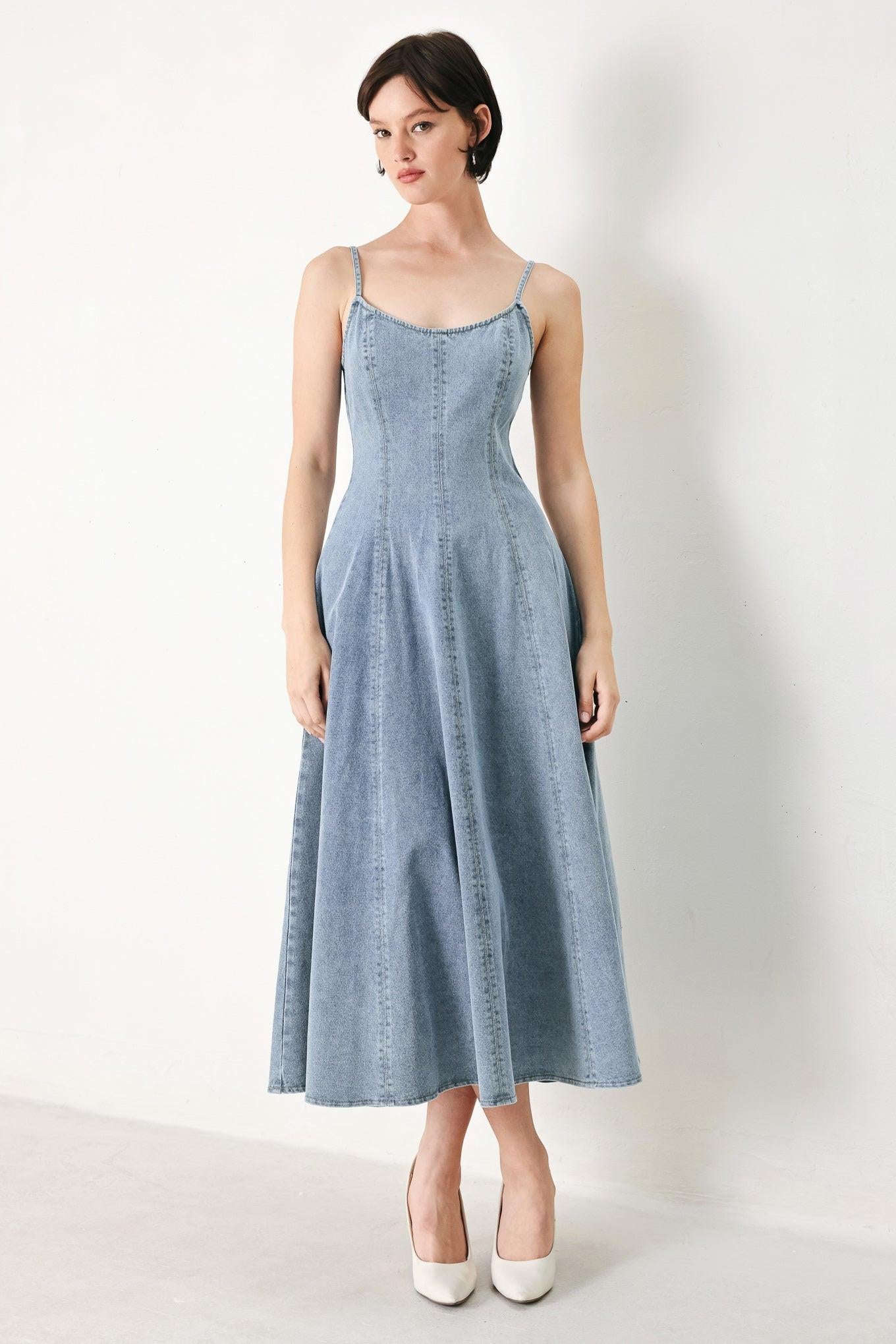 CLOUD NINETTE DENIM MIDI DRESS l FLYING TOMATO LIGHT DENIM / S