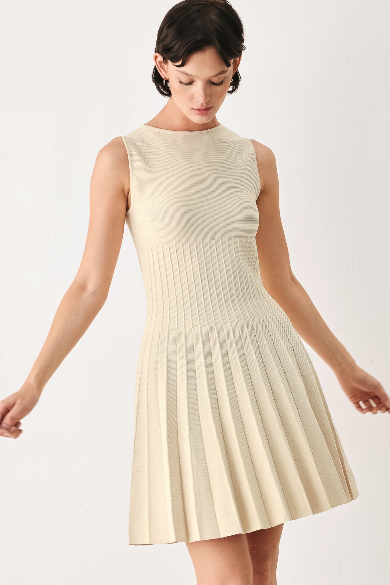 beige knit mini dress Jenice Cable Knit Mini Sweater Dress VICI