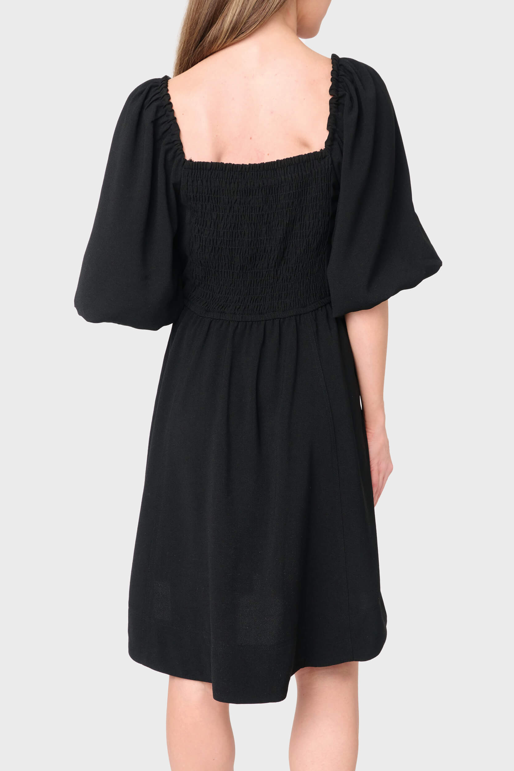 Balloon Sleeved Square Neck Crepe Dress