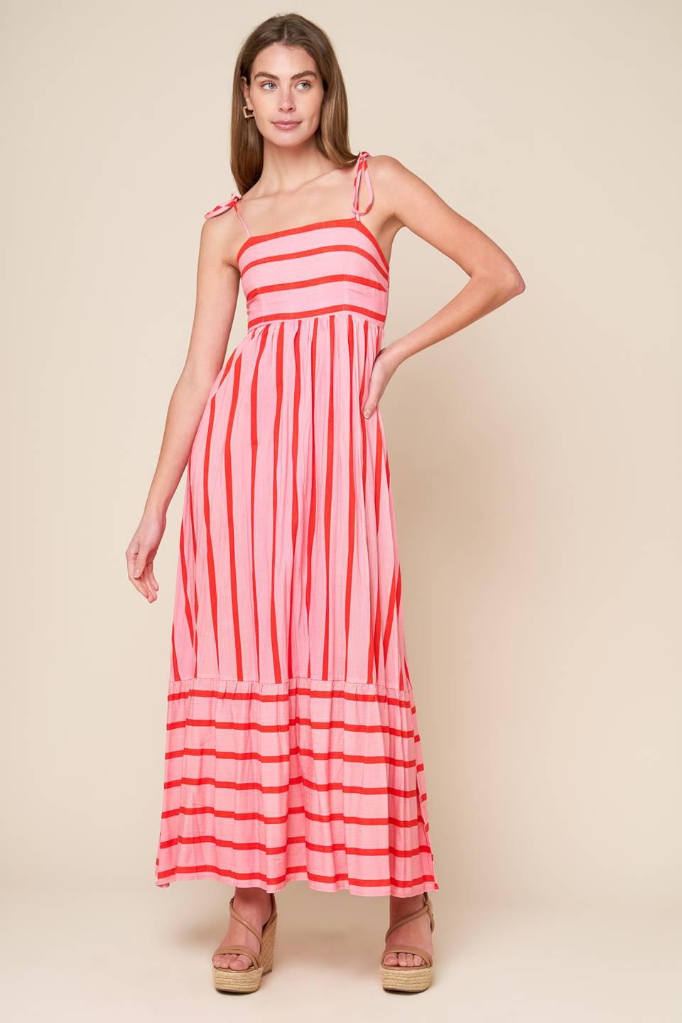 FLYING TOMATO Stripe Woven Midi Dress in Pink Red at Nordstrom Rack, Size Small