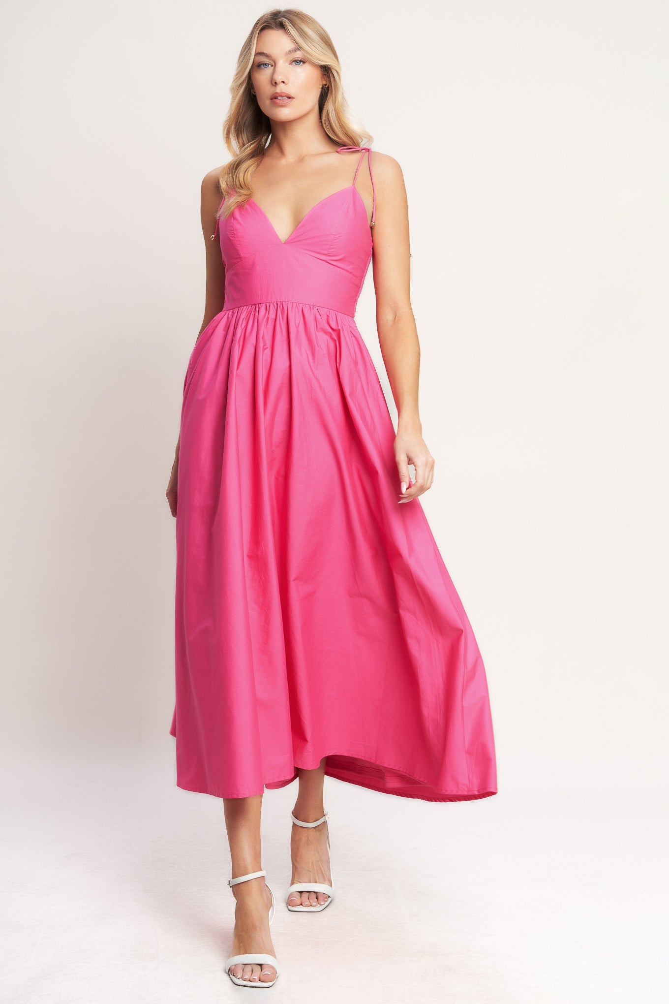 fuchsia dress midi PRETTY IN PINK WOVEN l FLYING TOMATO / S 24FW1025 puff sleeves Pink 1960s Lapel Flowers Costume Size:S