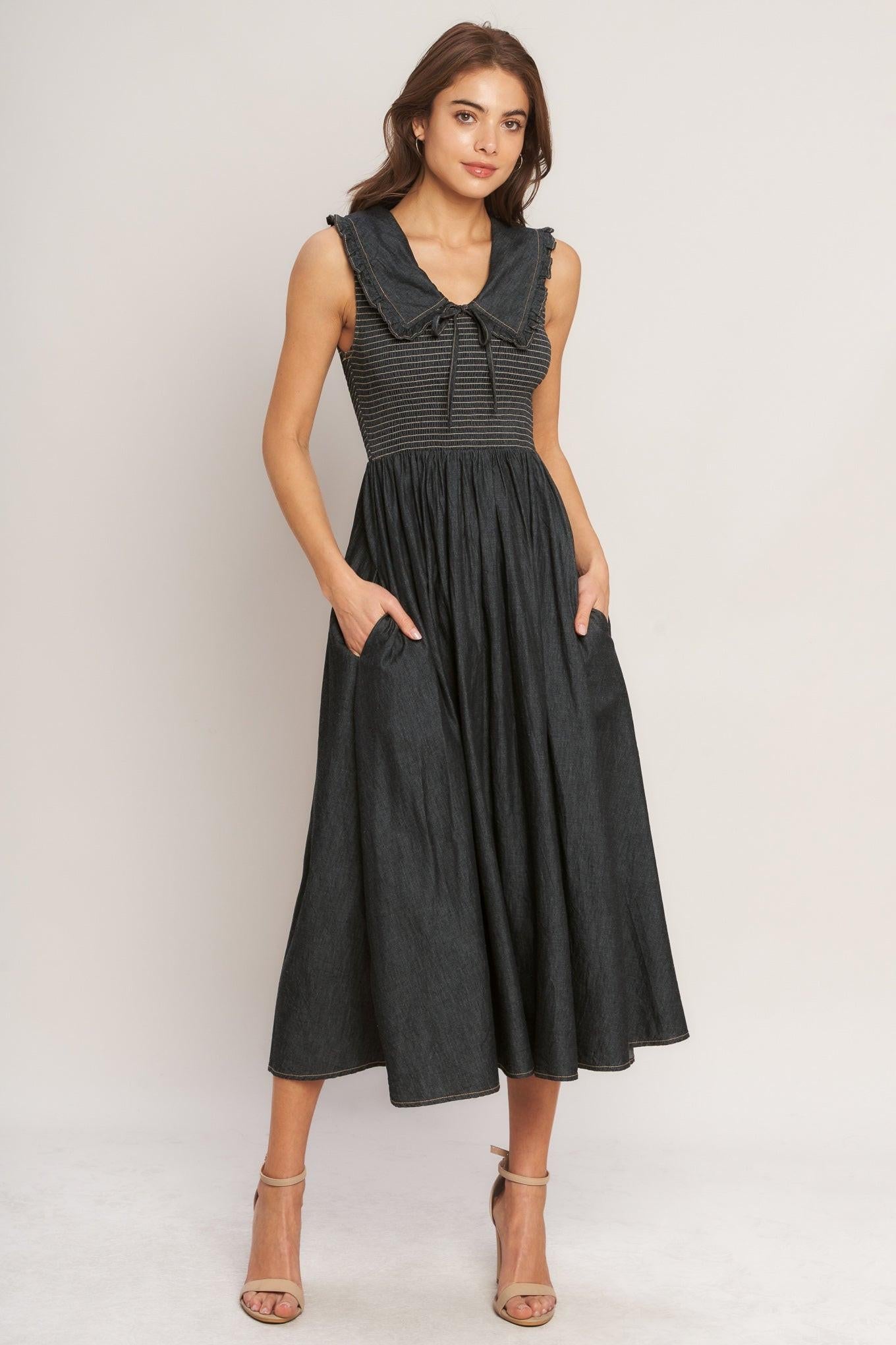 dark gray midi dress Pretty Lavish knit midi dress in charcoal gray