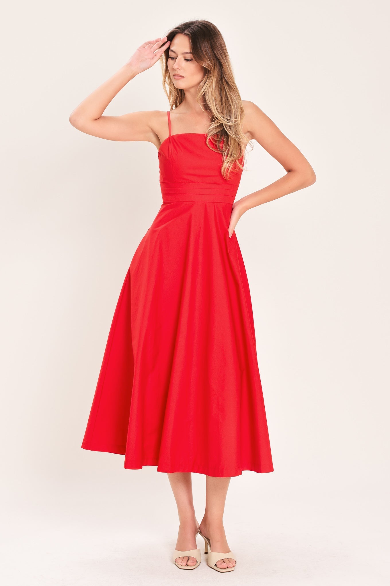 modern midi dress Modern ROMANCE WOVEN MIDI DRESS l FLYING TOMATO RED / S