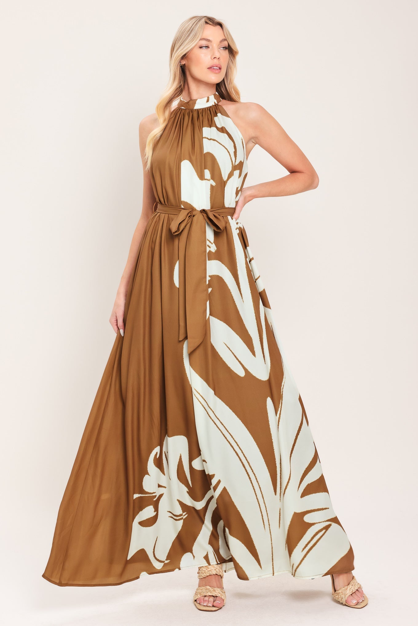 mocha maxi dress Stella Draped Slinky Maxi Dress - Mocha Ombre