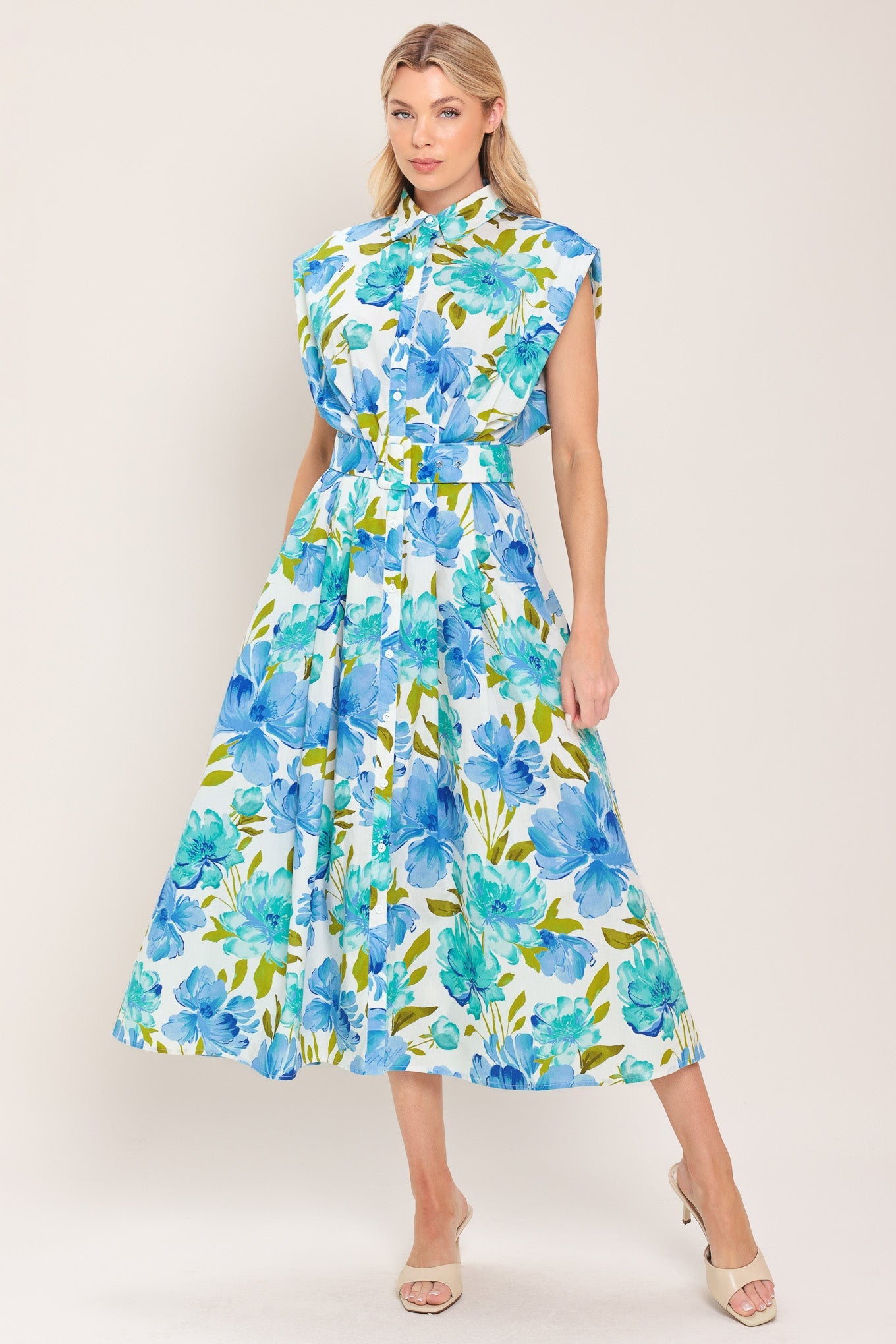 midi modern dress for women Modern BLOOM WOVEN MIDI DRESS l FLYING TOMATO IVORY BLUE / M