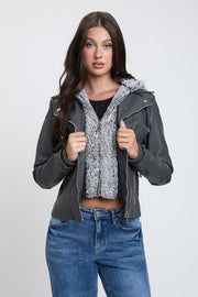 Women's Motto Faux Leather Jacket With Fur Lining