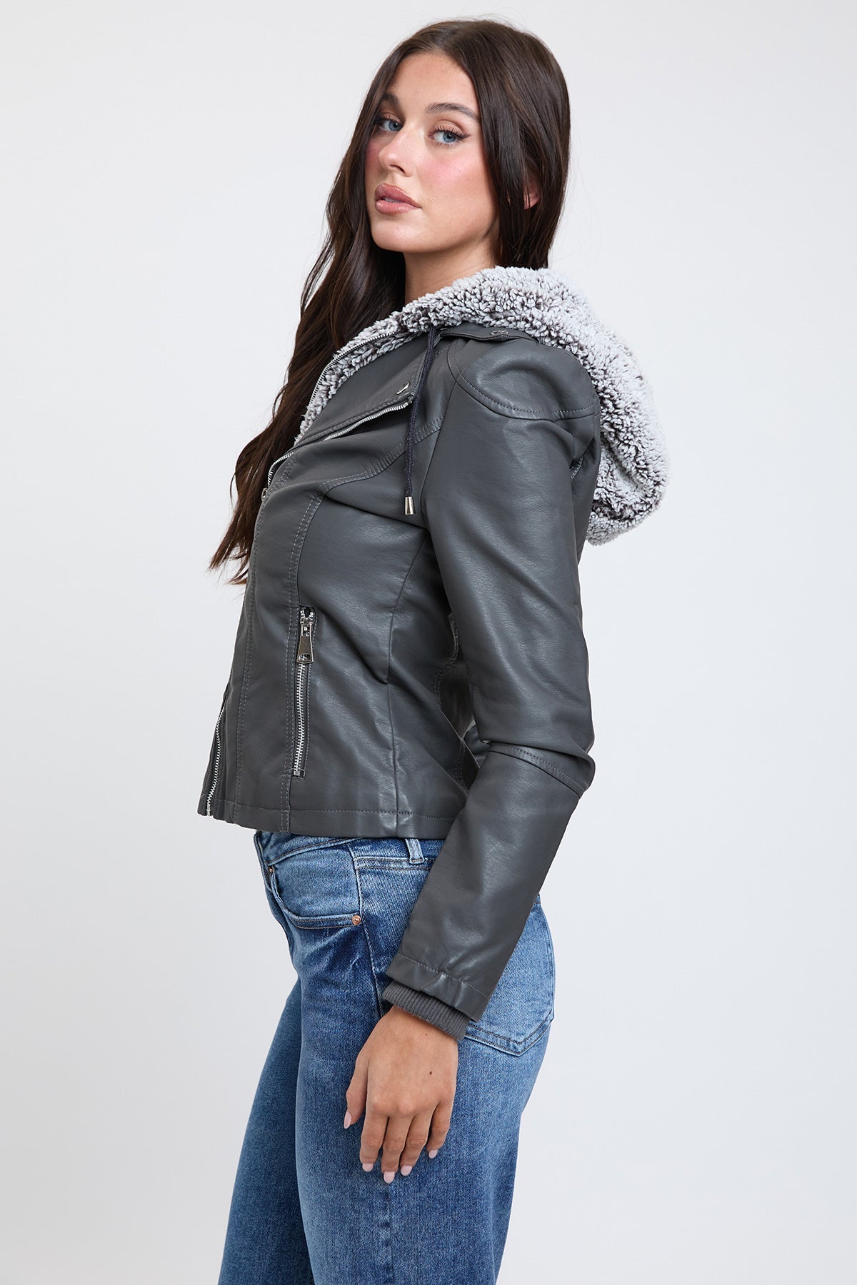 Women's Motto Faux Leather Jacket With Fur Lining