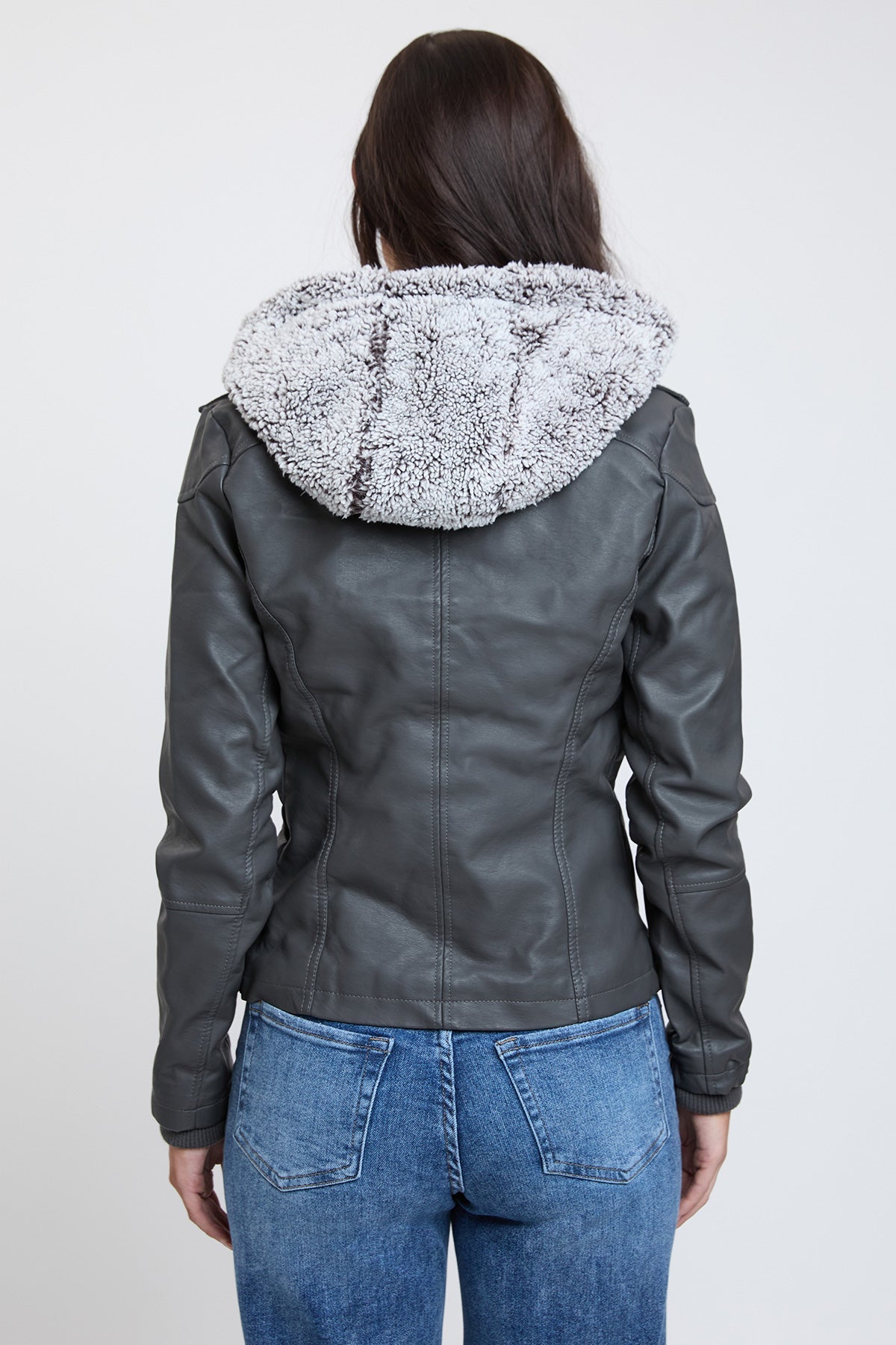 Women's Motto Faux Leather Jacket With Fur Lining