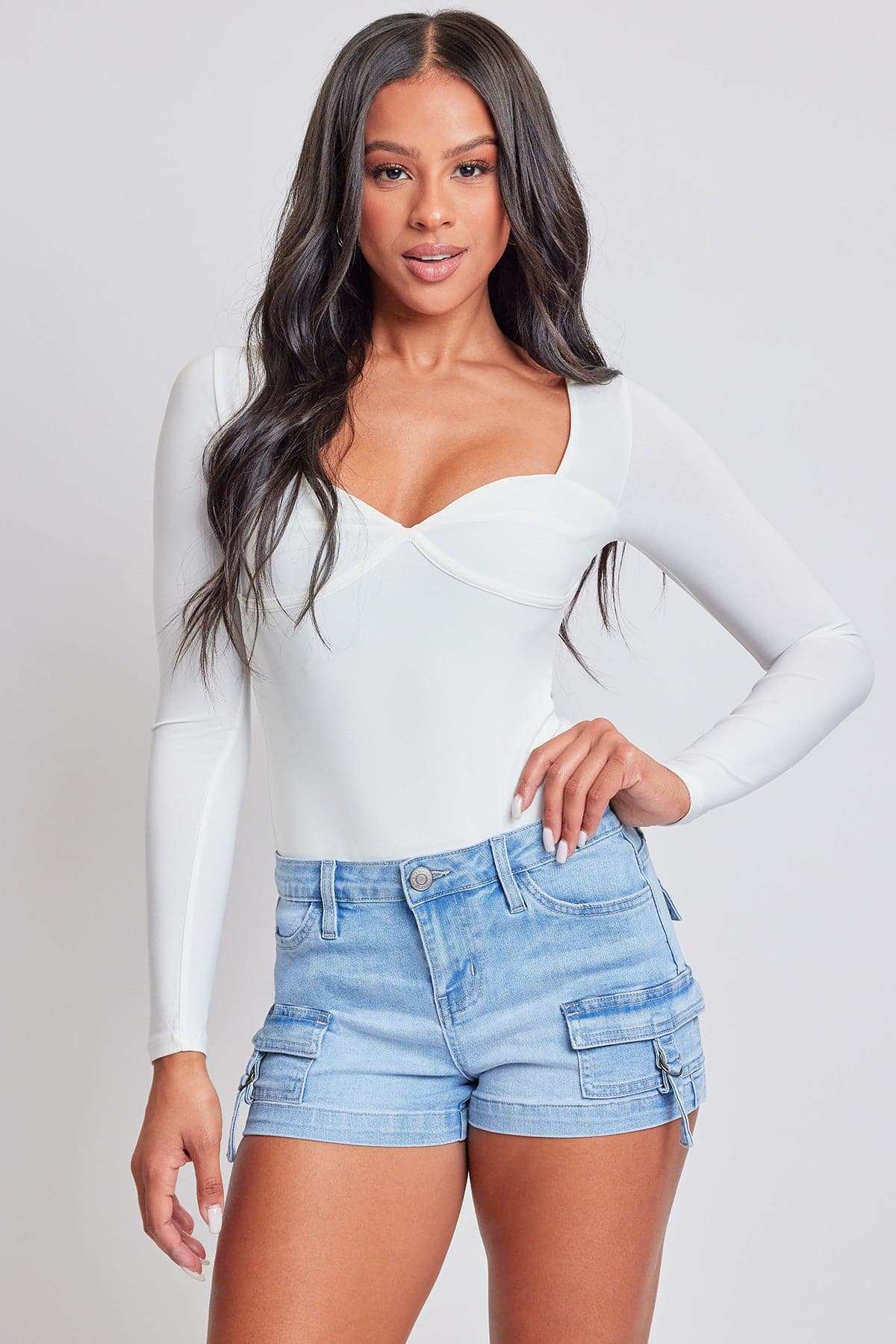 Women's Denim Cargo Shorts With D-ring Detail
