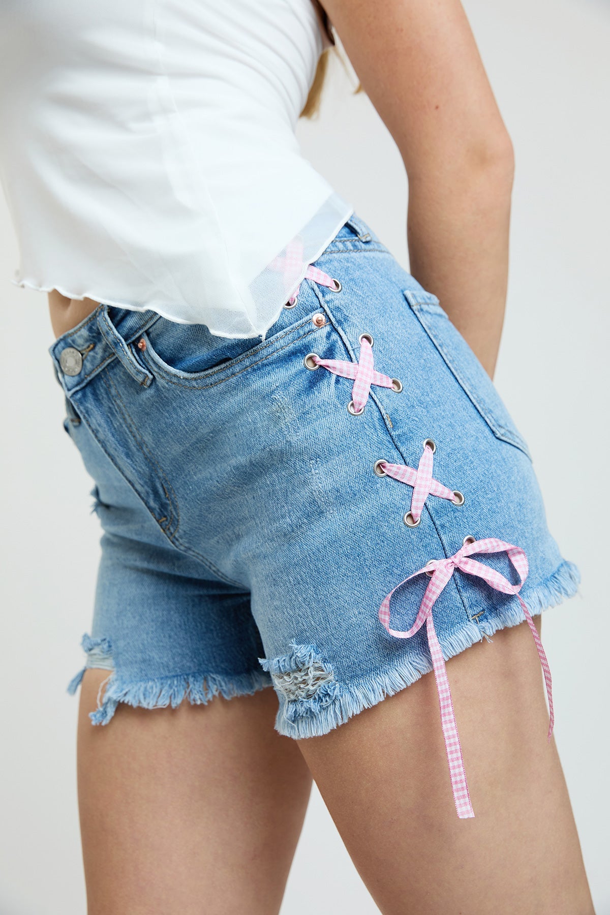 Women's Luxe High Rise Shorts With Lace Up Detail