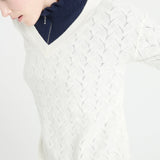 Pure Cashmere Open Knit V-Neck Sweater (Lilly 27)