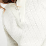 Pure Cashmere Rib Knit Funnel Neck Sweater w/Zip (Lilly 28)