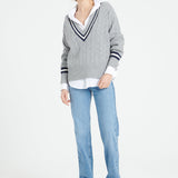 Pure Cashmere 6 ply Cable Knit V-Neck Sweater (Mia 10)
