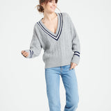 Pure Cashmere 6 ply Cable Knit V-Neck Sweater (Mia 10)