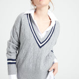Pure Cashmere 6 ply Cable Knit V-Neck Sweater (Mia 10)