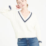 Pure Cashmere 6 ply Cable Knit V-Neck Sweater (Mia 10)