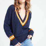 Pure Cashmere 6 ply Cable Knit V-Neck Sweater (Mia 10)