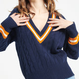 Pure Cashmere 6 ply Cable Knit V-Neck Sweater (Mia 10)