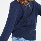 Pure Cashmere 6 ply Cable Knit V-Neck Sweater (Mia 10)