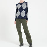Pure Cashmere Jacquard Pattern Round Neck Sweater w/Two-Tone (Mia 12)