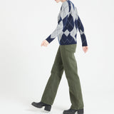 Pure Cashmere Jacquard Pattern Round Neck Sweater w/Two-Tone (Mia 12)