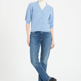 Pure Cashmere 2 ply Short Sleeve V-Neck Cardigan w/Ribbed Stitching (Mia 13)