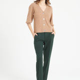 Pure Cashmere 2 ply Short Sleeve V-Neck Cardigan w/Ribbed Stitching (Mia 13)