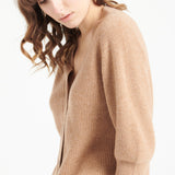 Pure Cashmere 2 ply Short Sleeve V-Neck Cardigan w/Ribbed Stitching (Mia 13)