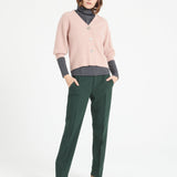Pure Cashmere 2 ply Short Sleeve V-Neck Cardigan w/Ribbed Stitching (Mia 13)