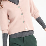 Pure Cashmere 2 ply Short Sleeve V-Neck Cardigan w/Ribbed Stitching (Mia 13)