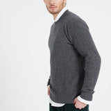 Pure Cashmere Cable Knit Round Neck Sweater (Zach 5)