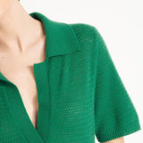 Pure Cashmere Polo Neck Long Dress w/ Pointelle Knit (Ava 18)