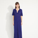 Pure Cashmere Polo Neck Long Dress w/ Pointelle Knit (Ava 18)