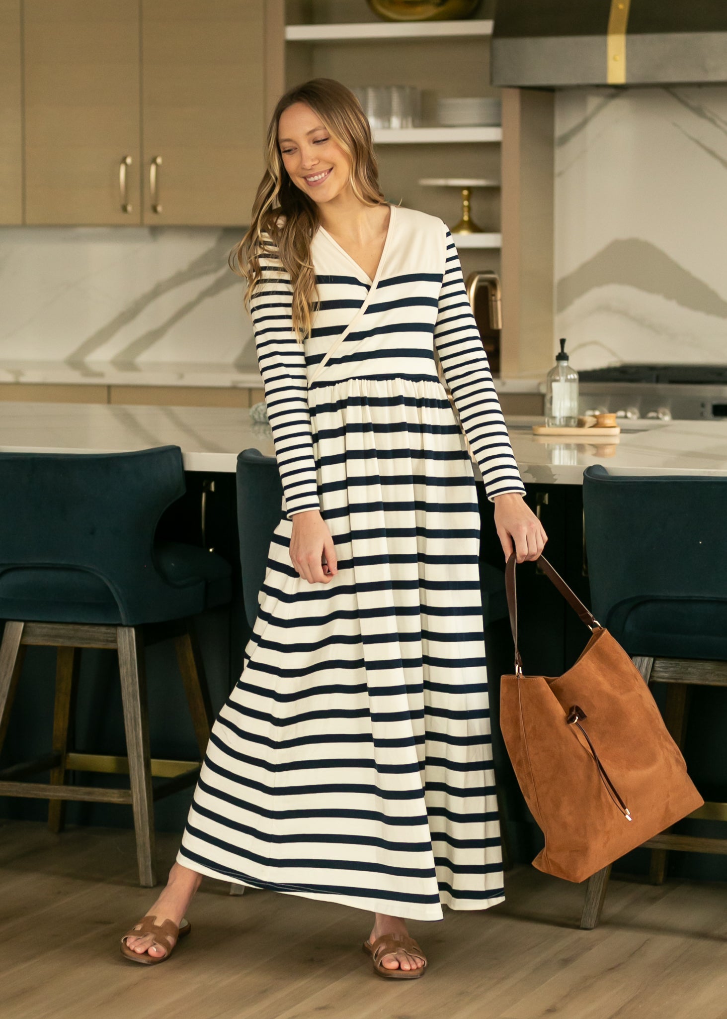 long sleeve black and white striped maxi dress Celeste Knit XL filled style that endures Sleeve:39 Product Group: 3276 Flowy Wedding Dresses -