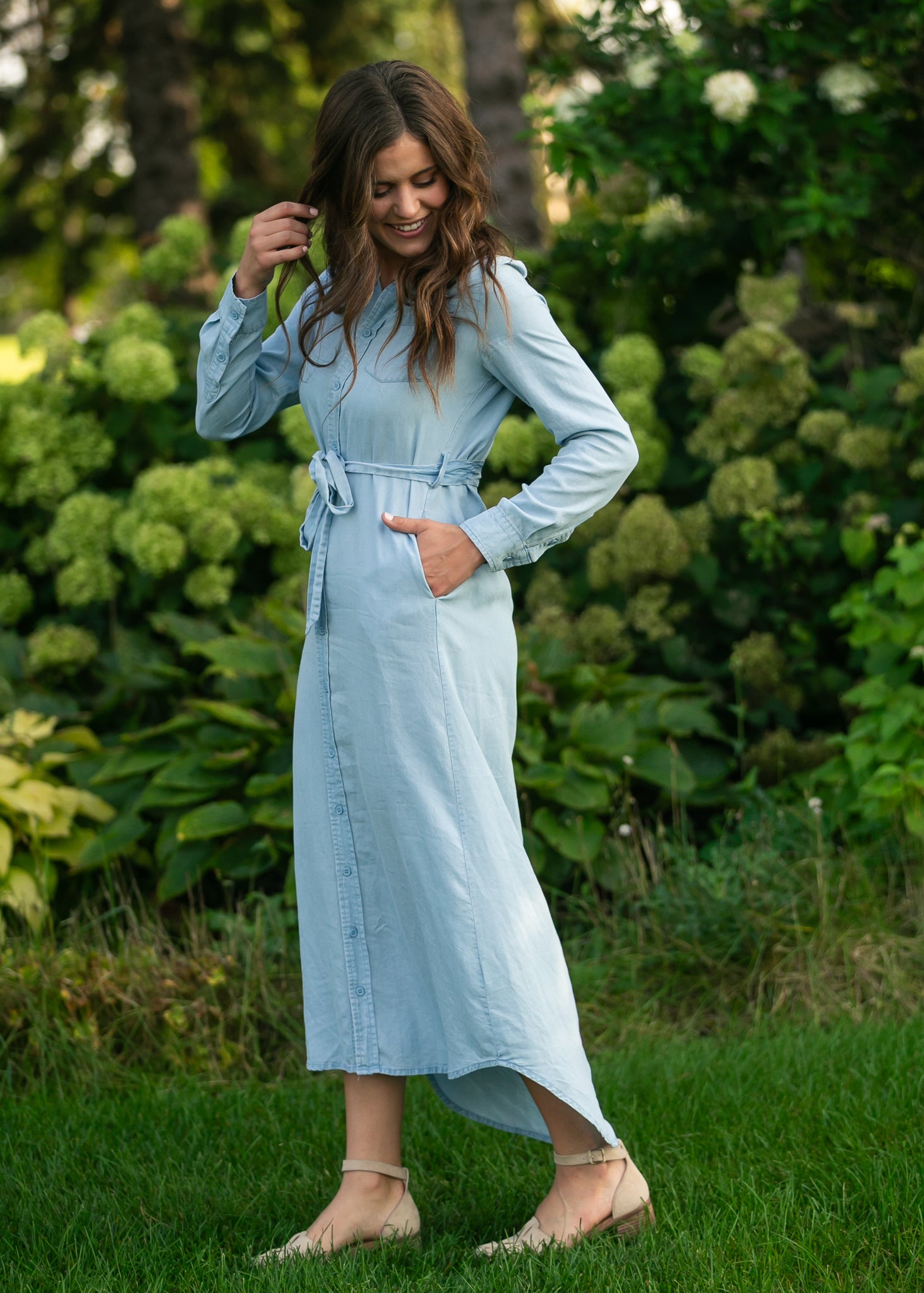 Hazel Chambray Long Sleeve Dress, 1XL