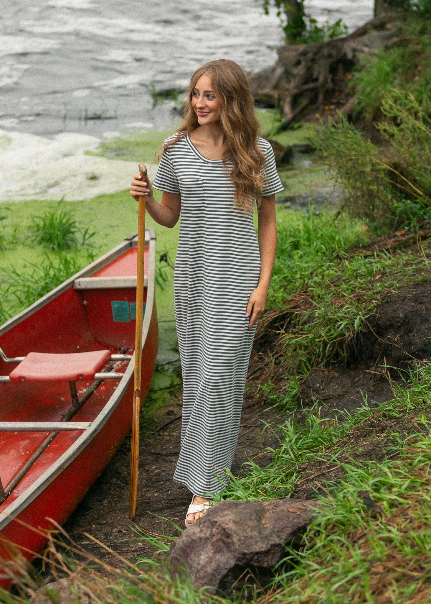 tee shirt maxi dress T-Shirt - / Conifer- Size3XS breathable fabric Jane Teal Stripe T-shirt Maxi