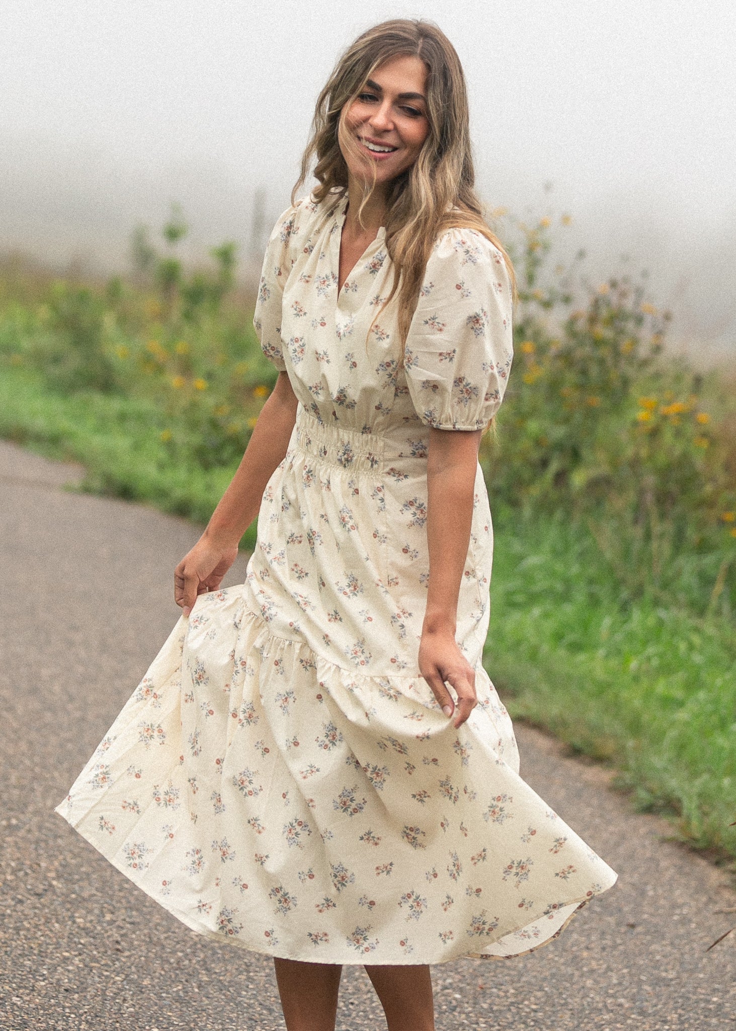 half midi dress Midi Wedding Guest Dress with Half Sleeves and Pleated V-Neck
