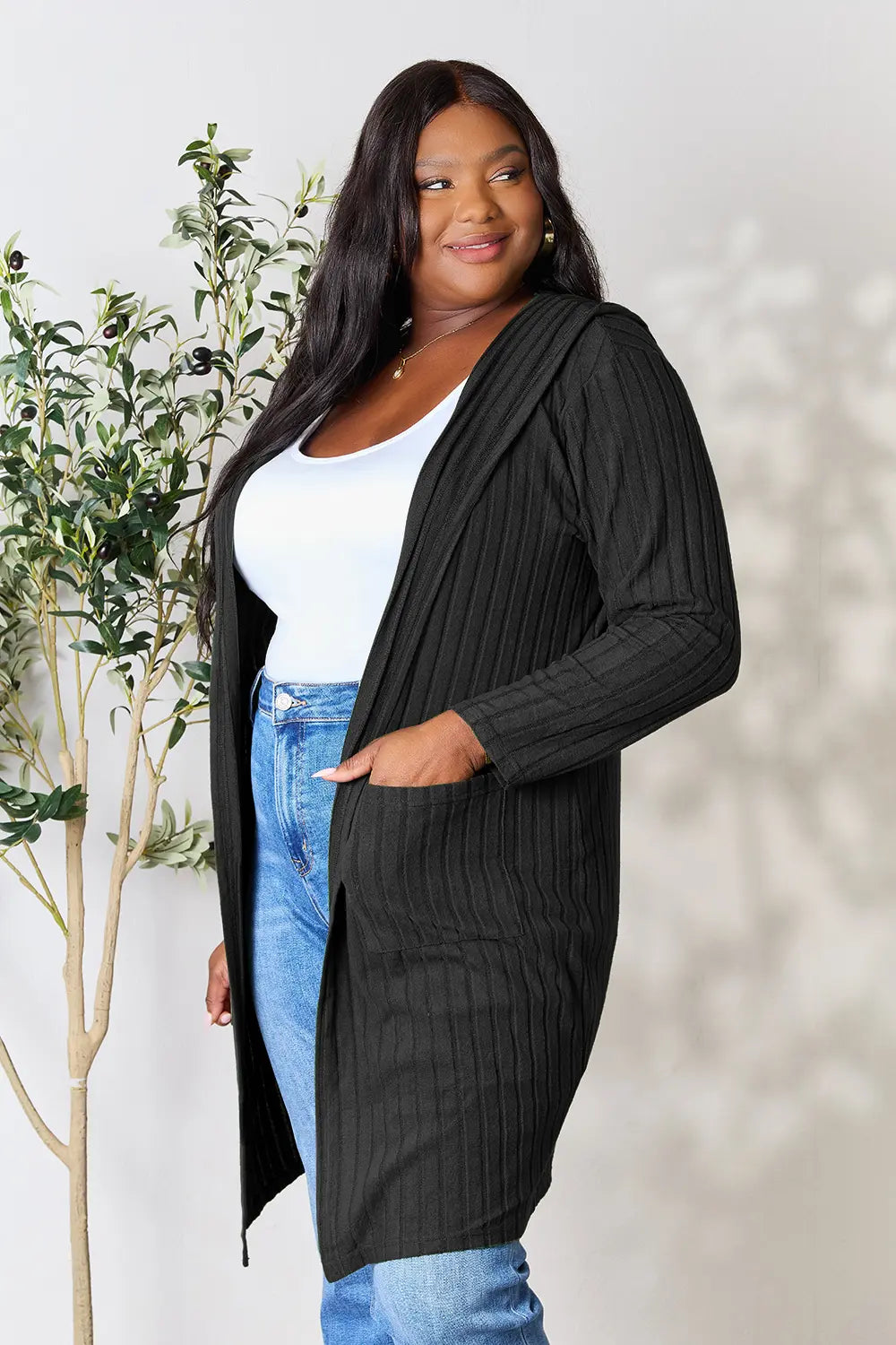 Basic Bae Full Size Hooded Sweater Cardigan | Includes Plus Size