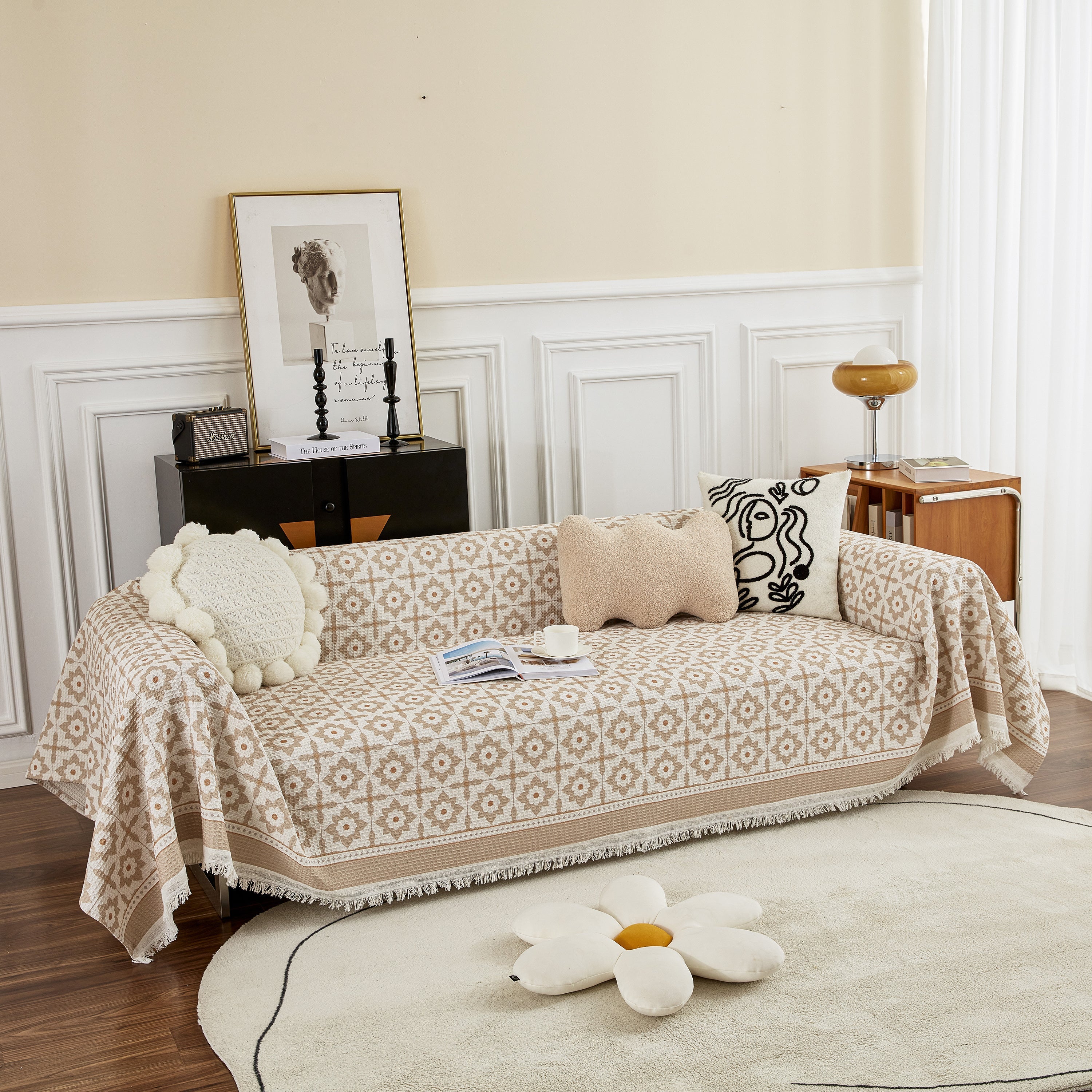 Waffle Lattice Fabric Sofa Cover, Multi-purpose Soft Sofa Throw, Couch Cover Blanket Throws For Couches