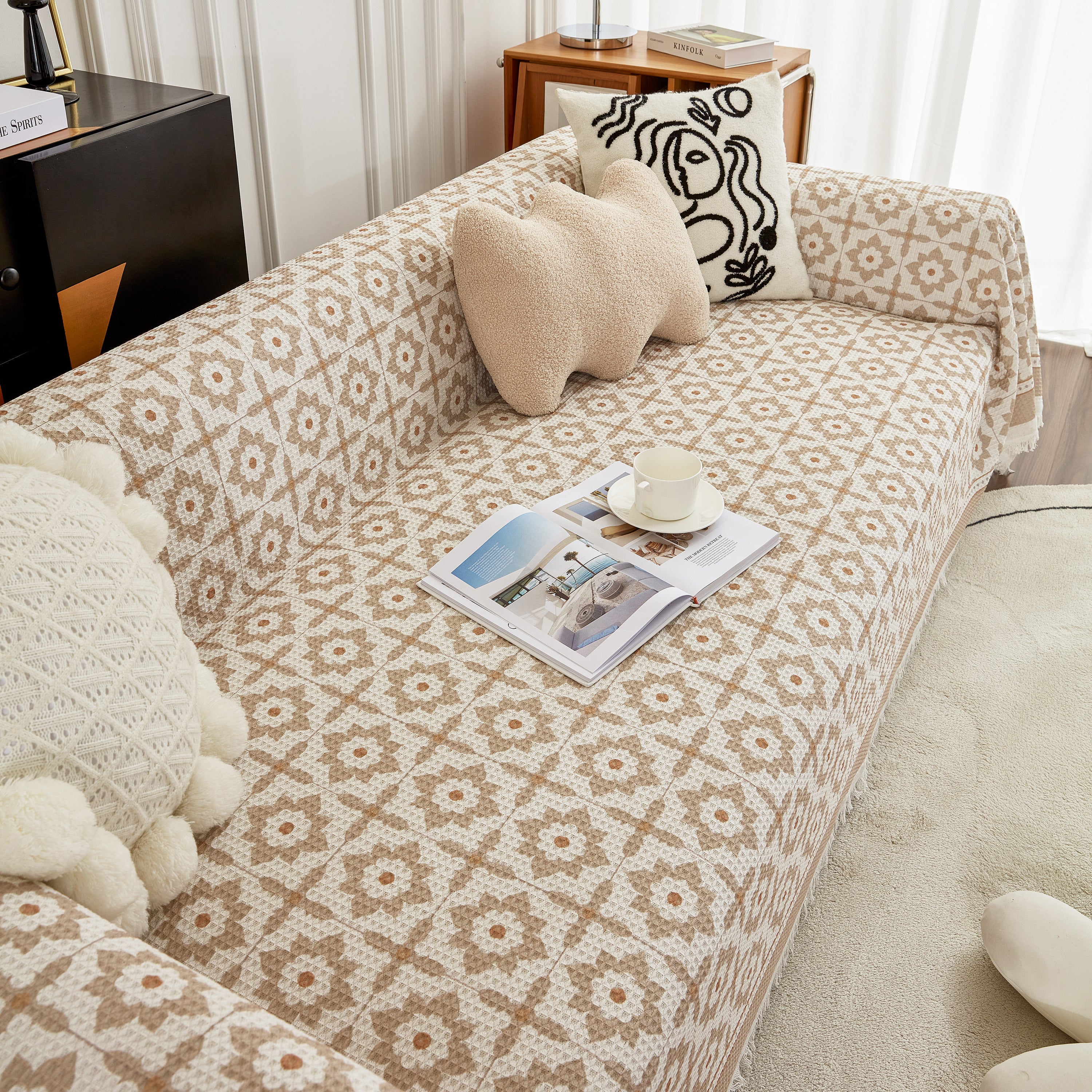 Waffle Lattice Fabric Sofa Cover, Multi-purpose Soft Sofa Throw, Couch Cover Blanket Throws For Couches