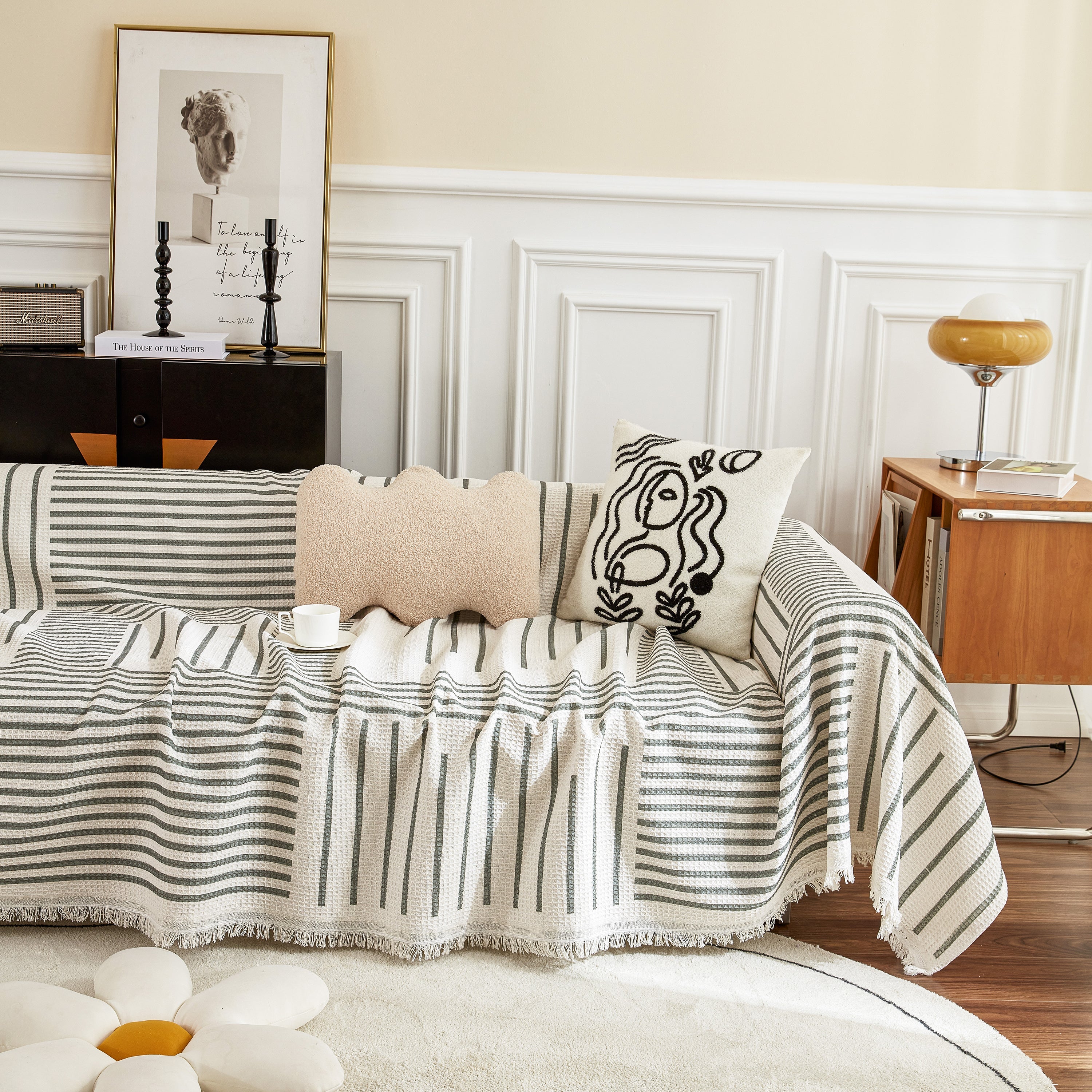 Waffle Lattice Fabric Sofa Cover, Multi-purpose Soft Sofa Throw, Couch Cover Blanket Throws For Couches