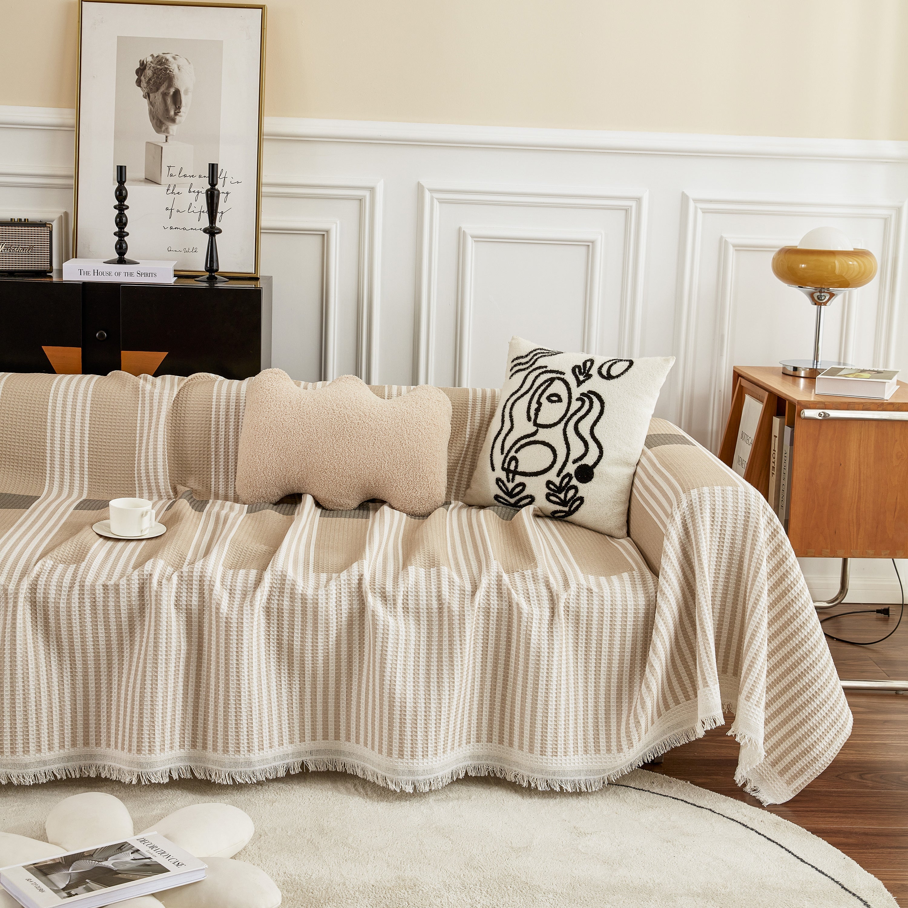 Waffle Lattice Fabric Sofa Cover, Multi-purpose Soft Sofa Throw, Couch Cover Blanket Throws For Couches
