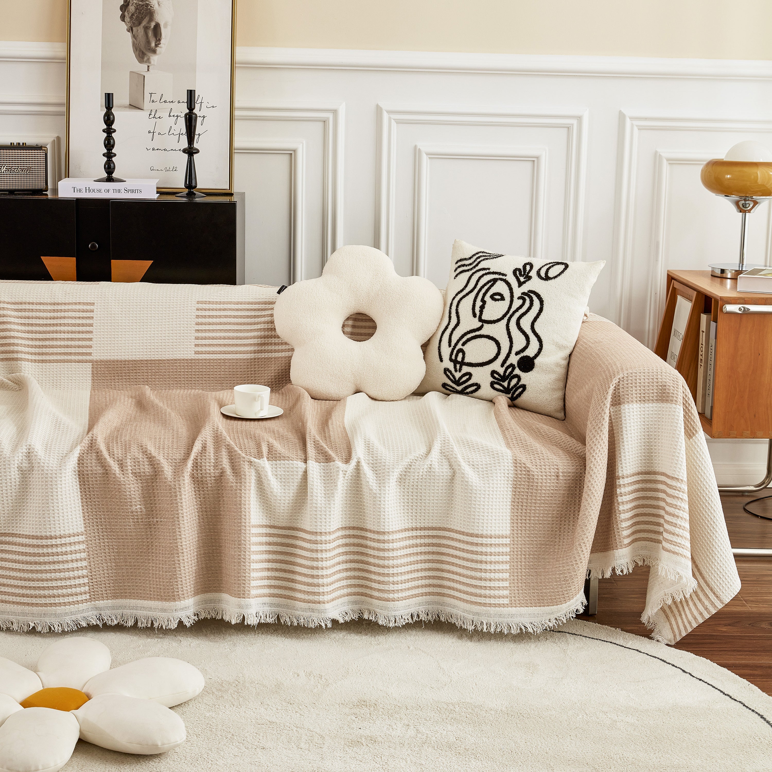Waffle Lattice Fabric Sofa Cover, Multi-purpose Soft Sofa Throw, Couch Cover Blanket Throws For Couches