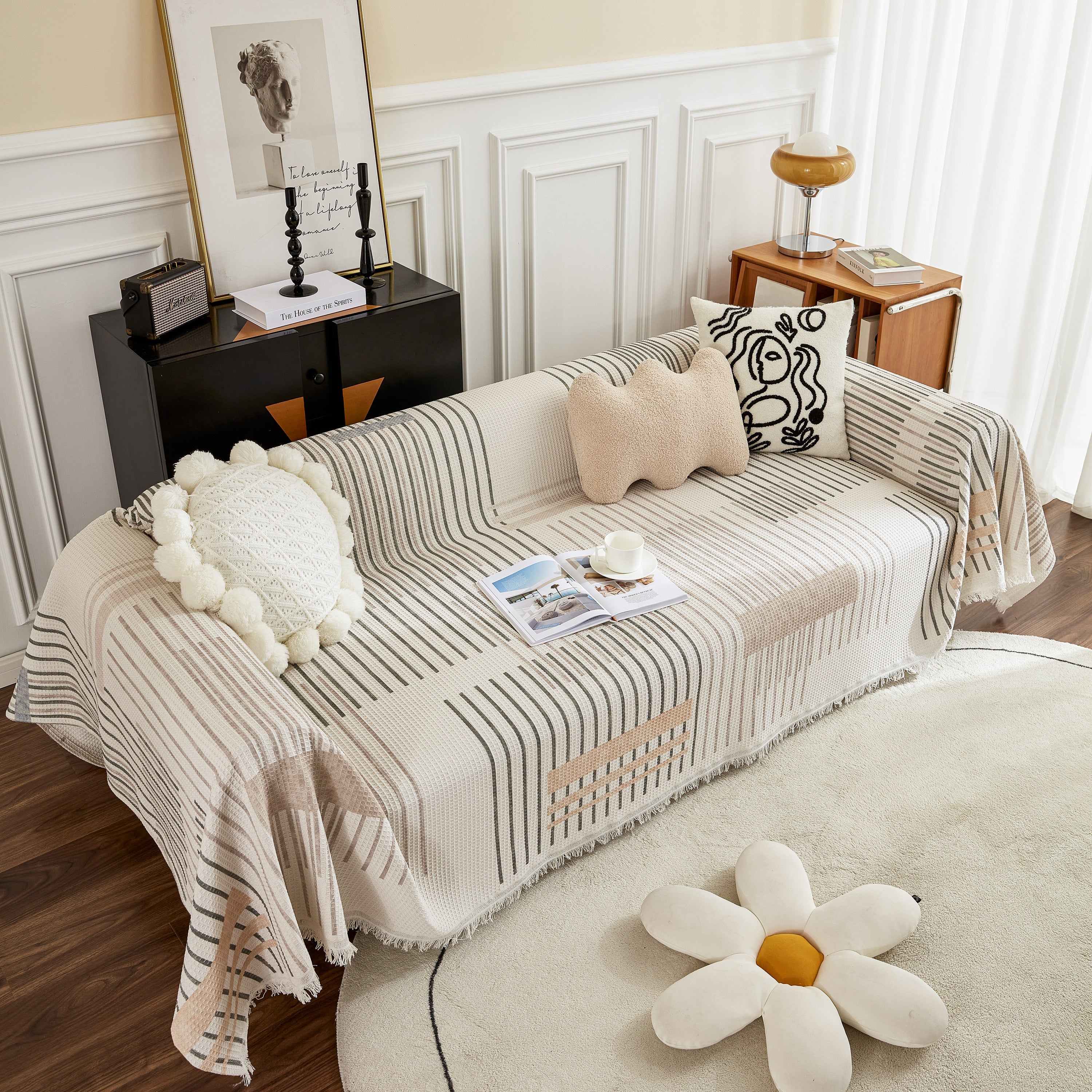Waffle Lattice Fabric Sofa Cover, Multi-purpose Soft Sofa Throw, Couch Cover Blanket Throws For Couches
