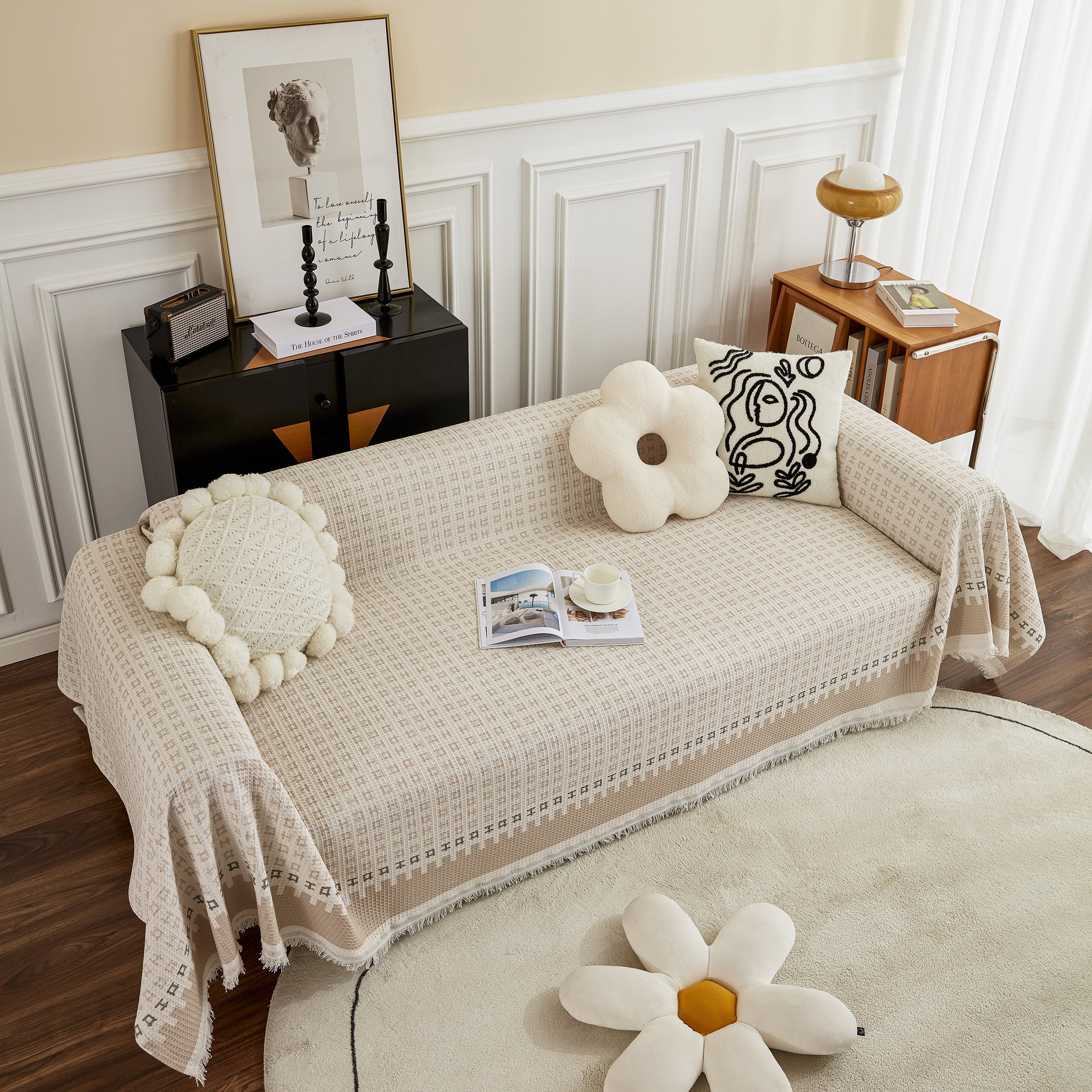 Waffle Lattice Fabric Sofa Cover, Multi-purpose Soft Sofa Throw, Couch Cover Blanket Throws For Couches