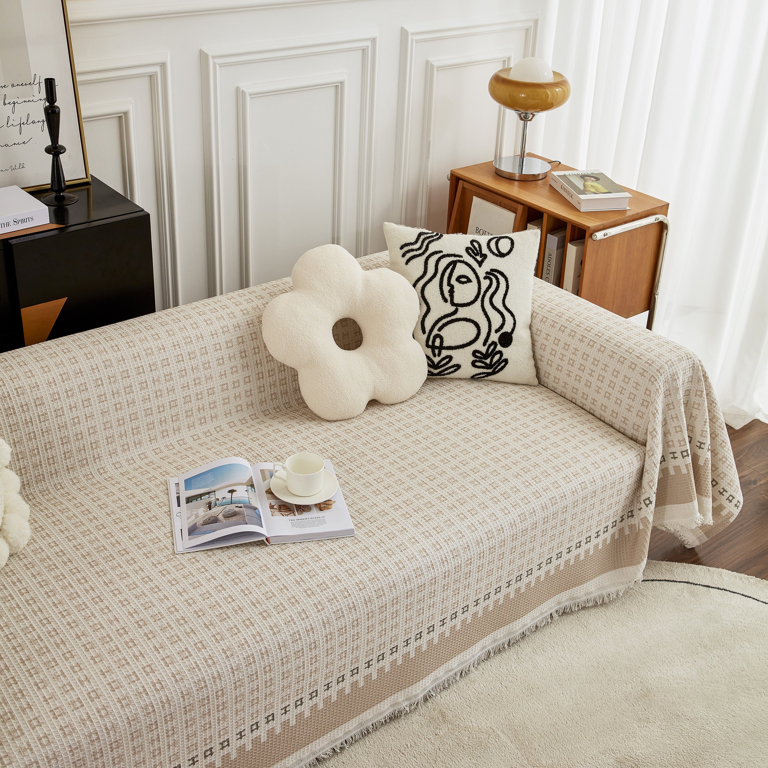 Waffle Lattice Fabric Sofa Cover, Multi-purpose Soft Sofa Throw, Couch Cover Blanket Throws For Couches