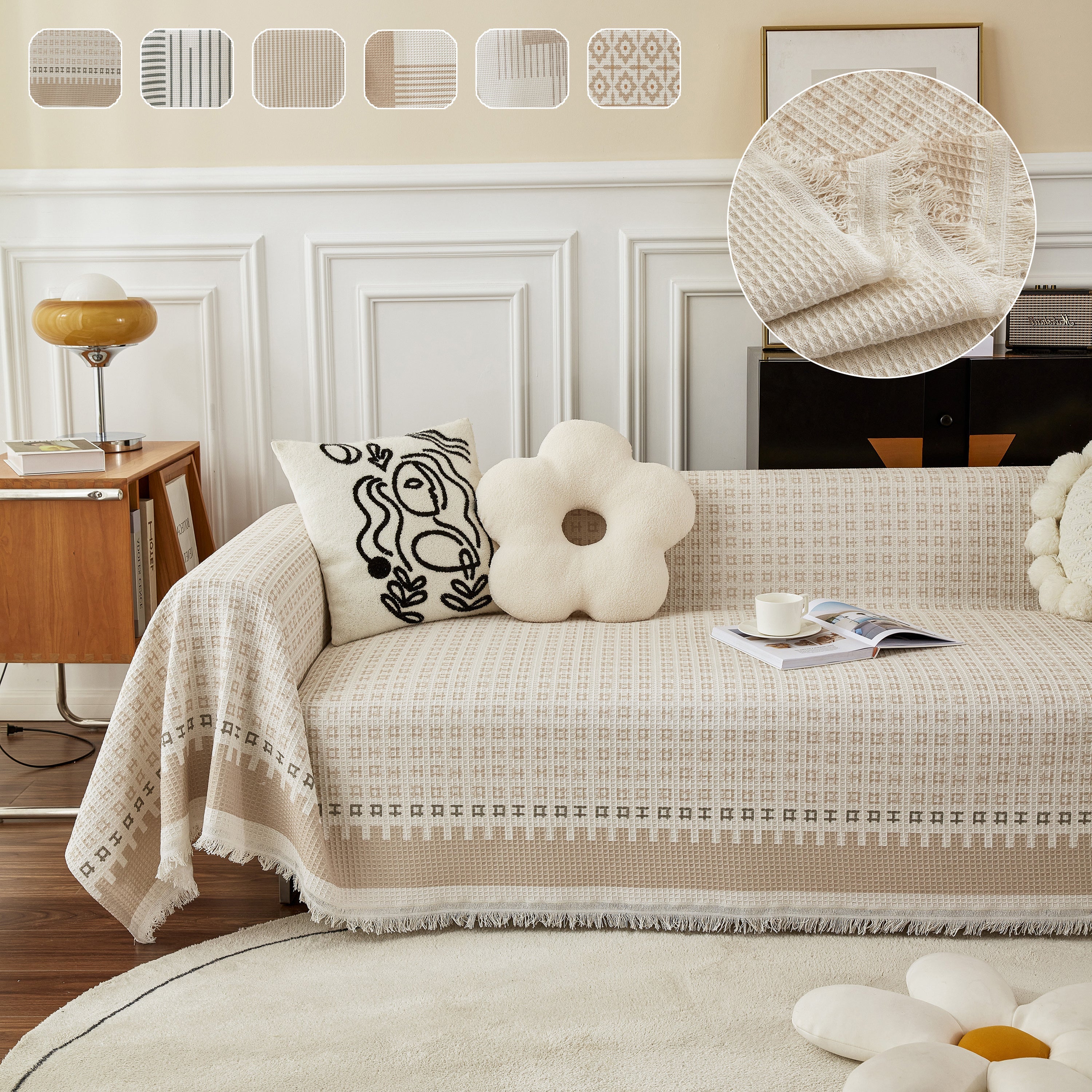 Waffle Lattice Fabric Sofa Cover, Multi-purpose Soft Sofa Throw, Couch Cover Blanket Throws For Couches