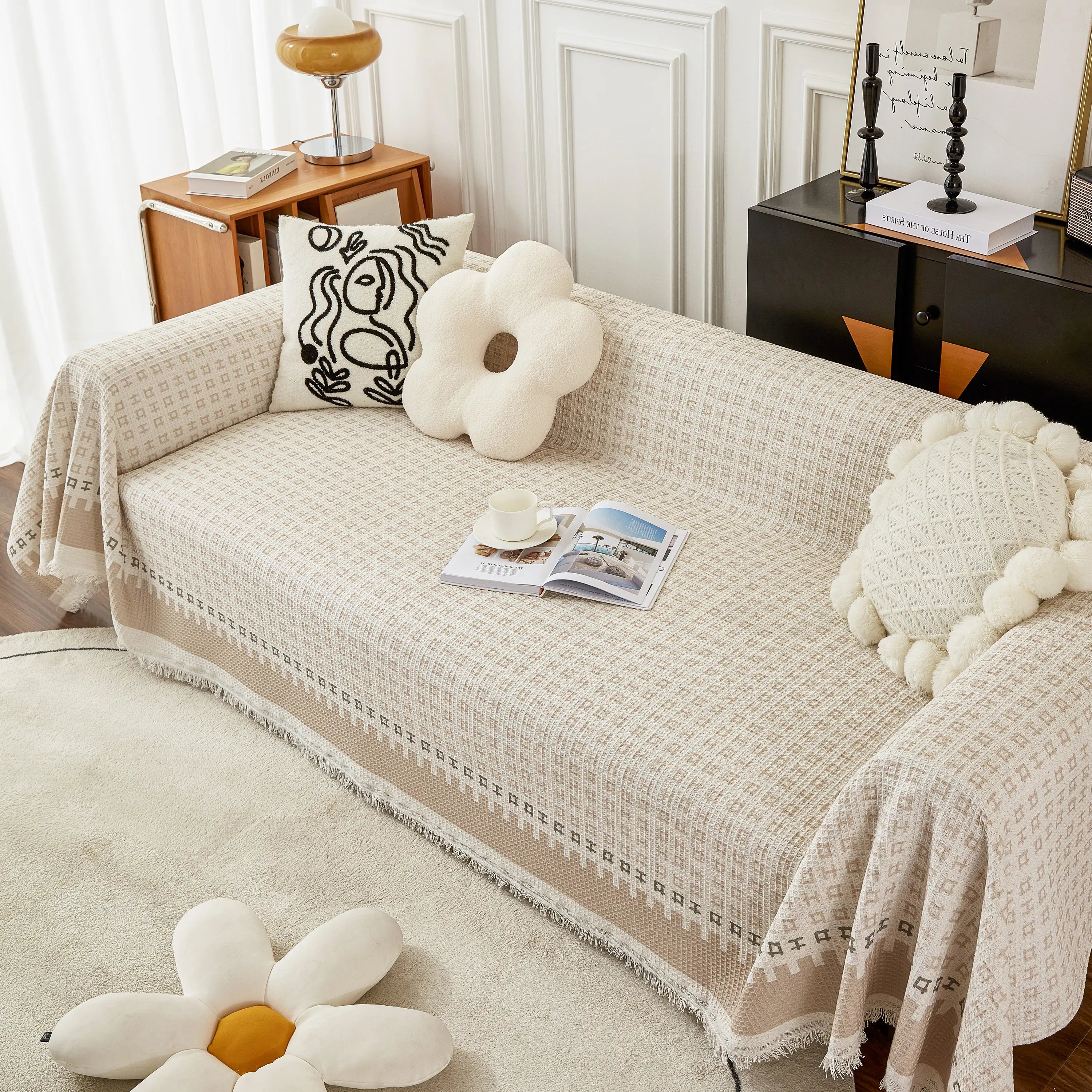 Waffle Lattice Fabric Sofa Cover, Multi-purpose Soft Sofa Throw, Couch Cover Blanket Throws For Couches